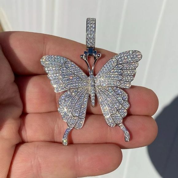 Solid 925 14K Gold Vermeil Iced Out Butterfly NEW